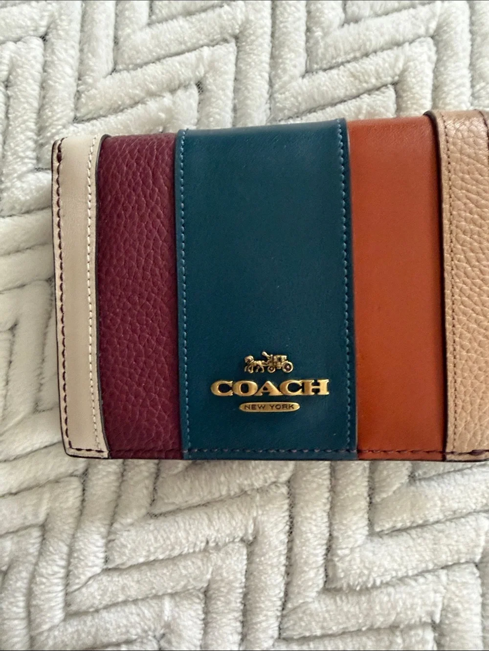 Coach Multicolor Striped Leather Wallet - Teal, Burgundy, Tan, Cream